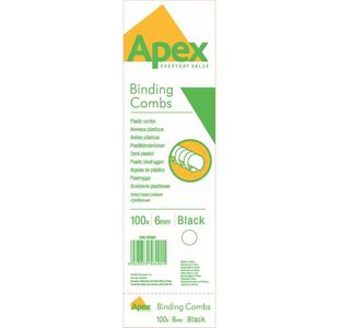 Fellowes Apex Plastic Binding Combs 6mm Black (Pack of 100) 6200102