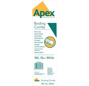 Fellowes Apex Plastic Binding Combs 10mm White (Pack of 100) 6200401