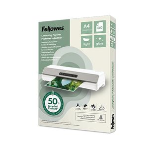 Fellowes Recycled A4 Laminating Pouches Gloss 80 Micron (Pack of 100) 100142987