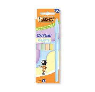 Bic Cristal Ball Pen Assorted Pastel Barrel Blue Ink (Pack of 5) 302561
