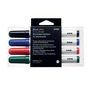 Bi-Office Drywipe Markers Assorted Colours (Pack of 4) PE1306