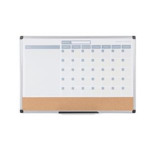 Bi-Office Maya 3-In-1 Magnetic Month Planner Lacquered Steel/Cork 90x60cm MB0707186P