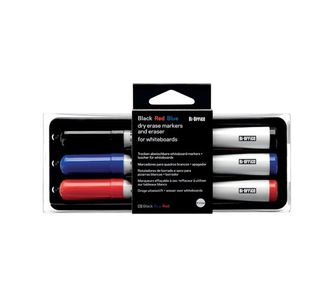 Bi-Office Magnetic Pen Holder with Eraser and 3 Drywipe Markers AA0106