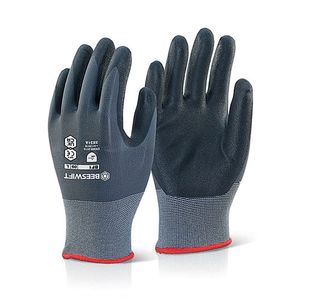 Beeswift Nitrile PU Mix Coated Gloves Black/Grey Size XL BF1XL