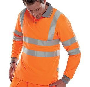 Beeswift Hi Vis Long Sleeve Polo Shirt Orange Medium BPKSLSENORM
