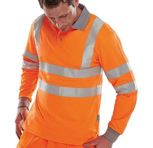 Beeswift Hi Vis Long Sleeve Polo Shirt Orange Large BPKSLSENORL