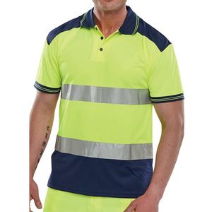 Beeswift Two Tone High Visibility Short Sleeve Polo Shirt Saturn Yellow/Navy Blue 2XL CPKSTTENSY2XL