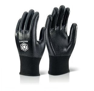 Beeswift Nitrile Fully Coated Polyester Gloves Black M NDGFCBLM