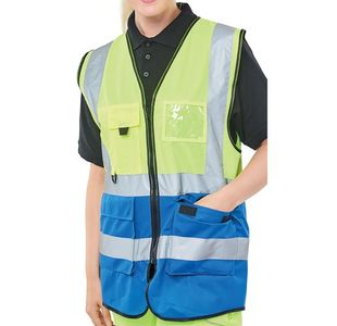 Beeswift High Visibility Two Tone Executive Waistcoat Saturn Yellow/Royal Blue XL HVWCTTSYRXL