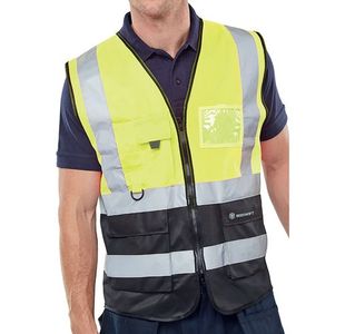 Beeswift High Visibility Two Tone Executive Waistcoat Saturn Yellow/Black L HVWCTTSYBLL