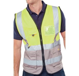 Beeswift High Visibility Two Tone Executive Waistcoat Saturn Yellow/Grey M HVWCTTSYGYM
