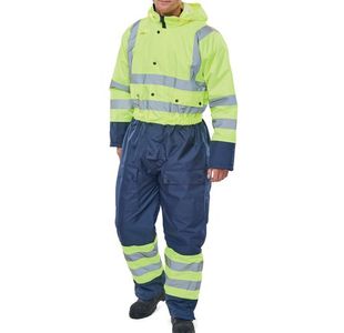 Beeswift Two Tone Hi Visibility Thermal Waterproof Coverall Saturn Yellow/Navy Blue S BD900SYNS