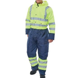Beeswift Two Tone Hi Visibility Thermal Waterproof Coverall Saturn Yellow/Navy Blue XL BD900SYNXL