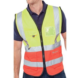 Beeswift High Visibility Two Tone Executive Waistcoat Saturn Yellow/Red S HVWCTTSYRES