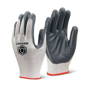 Beeswift Nitrile P/C Polyester Gloves Grey Medium (Pack of 10) EC7NGYM