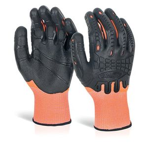 Beeswift Cut Resistant Fully Coated Impact Gloves 1Pr Orange S GZ61ORS