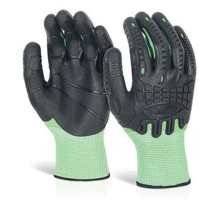 Beeswift Cut Resistant Fully Coated Impact Gloves 1Pr Green S GZ62GS