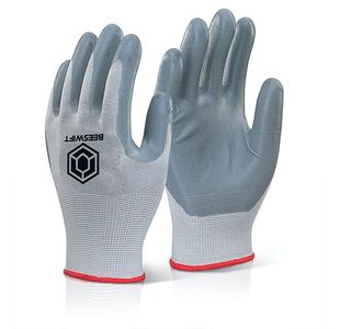 Beeswift Nitrile Foam Polyester Gloves Grey Medium (Pack of 10) EC6NGYM
