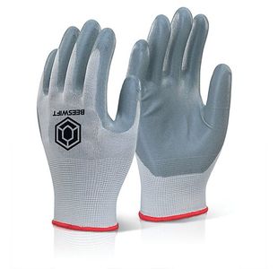 Beeswift Nitrile Foam Polyester Gloves Grey Large (Pack of 10) EC6NGYL