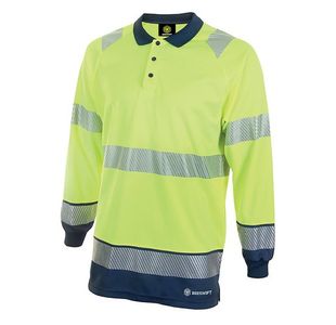 Beeswift High Visibility Two Tone Long Sleeve Polo Shirt Saturn Yellow/Navy Blue 2XL HVTT015SYN2XL