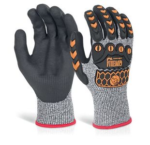 Beeswift Glovezilla Nitrile Palm Coated Gloves PVC back of Hand Protection 1Pr Grey Large GZ04GYL