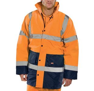 Beeswift Fleece Lined High Visibility Traffic Jacket Orange/Navy Blue L CTJFLTTORNL