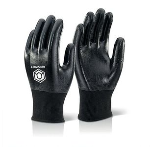Beeswift Nitrile Fully Coated Polyester Gloves Black XL Header Card NDGFCBHCXL