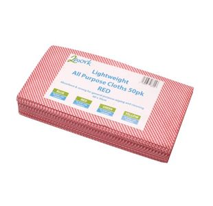 2Work Lightweight All Purpose Cloth 600x300mm Red (Pack of 50) CPD30021