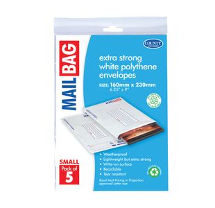 County Stationery Mail Bag Polythene Envelopes x5 White Small 160x230mm (Pack of 10) C260
