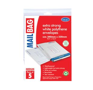 County Stationery Mail Bag Polythene Envelopes x5 White Medium 240x320mm (Pack of 10) C261