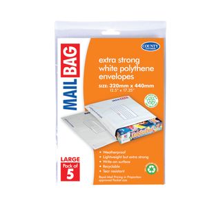 County Stationery Mail Bag Polythene Envelopes x5 White Large 320x440mm (Pack of 10) C262
