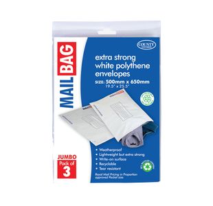 County Stationery Mail Bag Polythene Envelopes x3 White Jumbo 500x650mm (Pack of 10) C263
