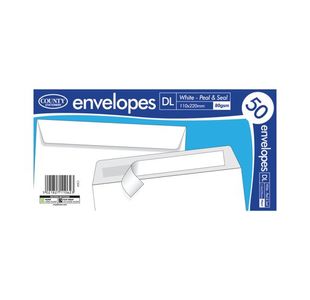 County Stationery DL Peel and Seal Envelopes x50 White (Pack of 20) C504