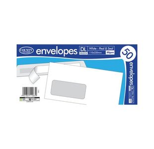 County Stationery DL Window Peel and Seal Envelopes x50 White (Pack of 20) C505