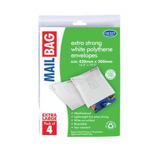 County Stationery Mail Bag Polythene Envelopes x4 White Extra Large 420x500mm (Pack of 10) C264