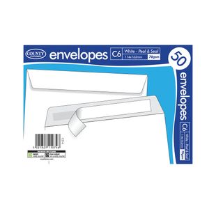 County Stationery C6 Peel and Seal Envelope x50 White 114x1162mm (Pack of 20) C516