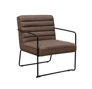 Decco lounge chair with black metal frame - faux brown leather