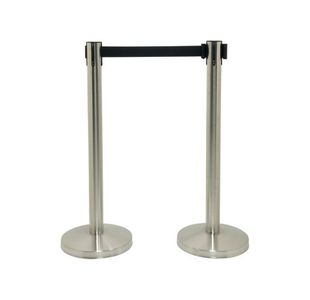 Securit Budget Barrier Pole Set with Retractable Belt Chrome/Black (Pack of 2) RS-RT-LW-CH
