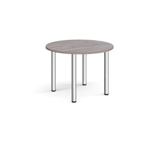 Circular chrome radial leg meeting table 1000mm - grey oak