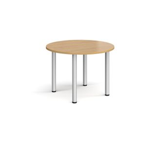 Circular silver radial leg meeting table 1000mm - oak