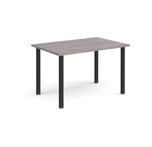 Rectangular black radial leg meeting table 1200mm x 800mm - grey oak