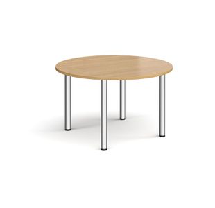 Circular chrome radial leg meeting table 1200mm - oak