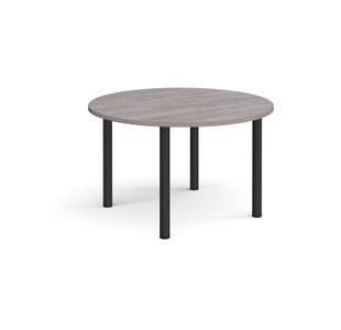 Circular black radial leg meeting table 1200mm - grey oak