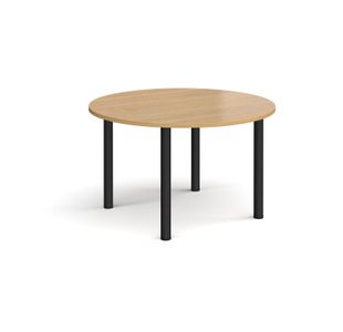 Circular black radial leg meeting table 1200mm - oak