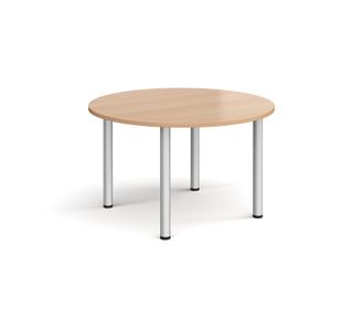 Circular silver radial leg meeting table 1200mm - beech