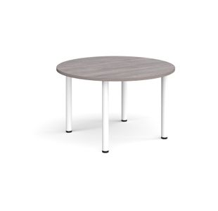 Circular white radial leg meeting table 1200mm - grey oak