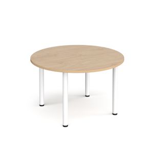Circular white radial leg meeting table 1200mm - Kendal Oak