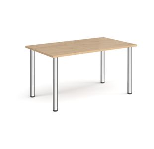 Rectangular chrome radial leg meeting table 1400mm x 800mm - Kendal oak