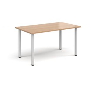 Rectangular white radial leg meeting table 1400mm x 800mm - beech