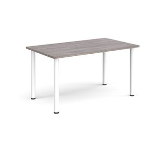 Rectangular white radial leg meeting table 1400mm x 800mm - grey oak